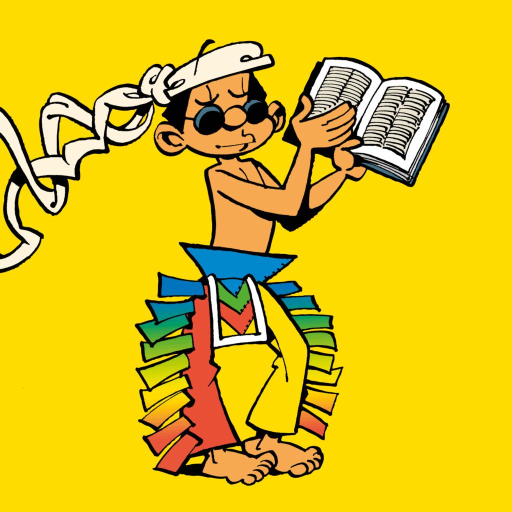 Mr. KLÄX hält eine Bibel in der Hand