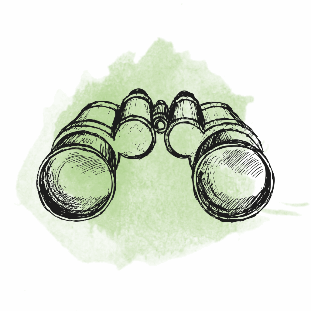 Gezeichnetes Fernglas auf einem grünen Aquarell-Kleks