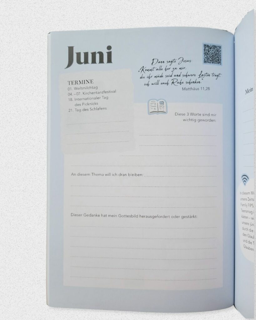 Einblick ins Journal auf die Monatsseite Juni